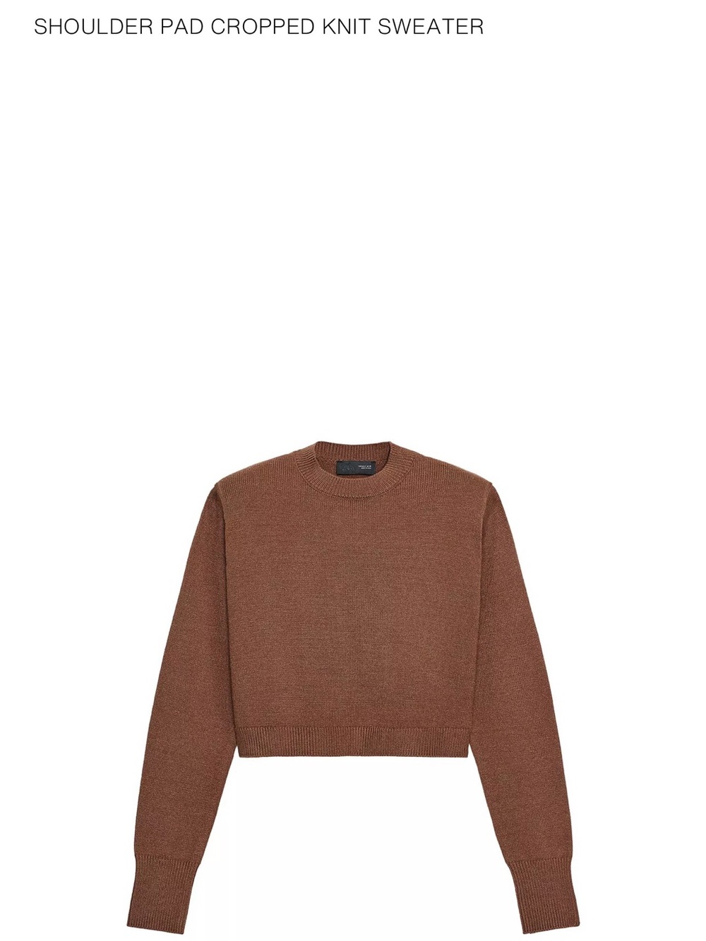 Zara Shoulder Pad Cropped Knit Sweater - Brown medium new